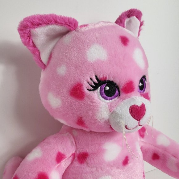 Build A Bear Workshop Plush Cat Kitten Pink White Hearts 17" BAB 2014 Soft Eyes - Picture 7 of 16